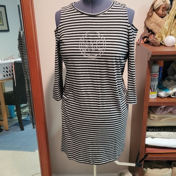 Michael Kors Striped Cold Shoulder Dress - Picture 1 of 6